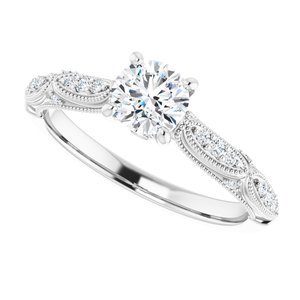 14K White Gold 5.2 mm Round 1/10 CTW Diamond Accented Sculptural Engagement Ring. 123240:6000:P