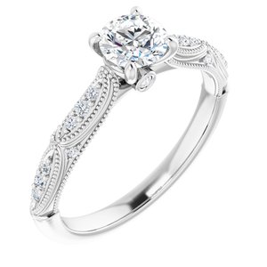 14K White Gold 5.2 mm Round 1/10 CTW Diamond Accented Sculptural Engagement Ring. 123240:6000:P
