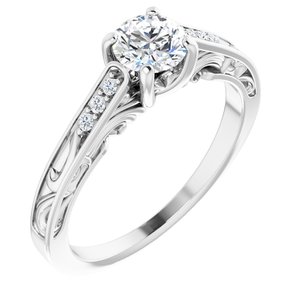 14K White Gold 5.2 mm Round .05 CTW Diamond Accented Vintage-Inspired Engagement Ring. 123303:600:P