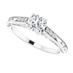 14K White Gold 5.2 mm Round .05 CTW Diamond Accented Vintage-Inspired Engagement Ring. 123303:600:P