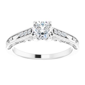 14K White Gold 5.2 mm Round .05 CTW Diamond Accented Vintage-Inspired Engagement Ring. 123303:600:P