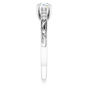 14K White Gold 5.2 mm Round .05 CTW Diamond Accented Vintage-Inspired Engagement Ring. 123303:600:P