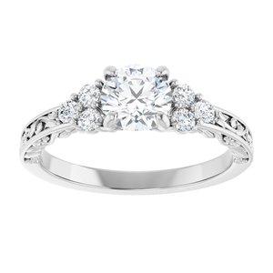 14K White Gold 5.8 mm Round 1/5 CTW Diamond Accented Sculptural Engagement Ring. 123444:604:P