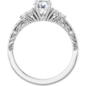 14K White Gold 5.8 mm Round 1/5 CTW Diamond Accented Sculptural Engagement Ring. 123444:604:P