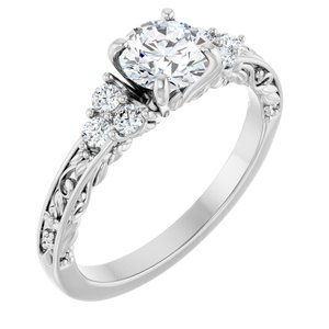 14K White Gold 5.8 mm Round 1/5 CTW Diamond Accented Sculptural Engagement Ring. 123444:604:P