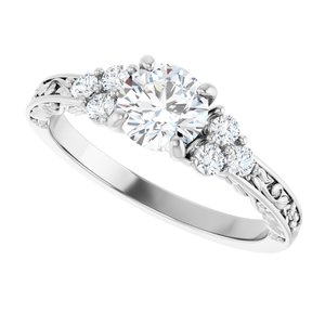 14K White Gold 5.8 mm Round 1/5 CTW Diamond Accented Sculptural Engagement Ring. 123444:604:P