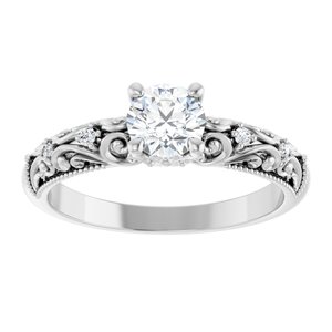 14K White Gold 5.2 mm Round .03 CTW Diamond Accented Sculptural Engagement Ring. 123442:600:P