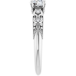 14K White Gold 5.2 mm Round .03 CTW Diamond Accented Sculptural Engagement Ring. 123442:600:P