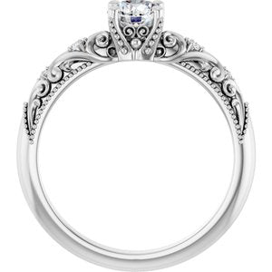 14K White Gold 5.2 mm Round .03 CTW Diamond Accented Sculptural Engagement Ring. 123442:600:P