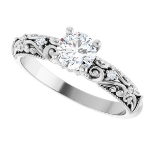14K White Gold 5.2 mm Round .03 CTW Diamond Accented Sculptural Engagement Ring. 123442:600:P