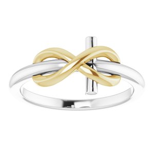14K White/Yellow Gold Infinity-Inspired Cross Ring