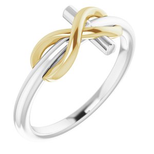 14K White/Yellow Gold Infinity-Inspired Cross Ring
