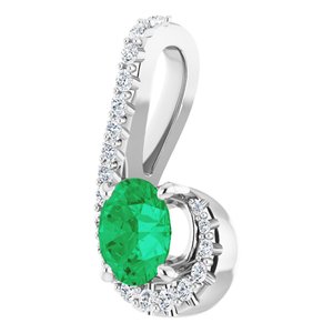 14K White Gold Natural Emerald & 1/6 CTW Diamond Pendant