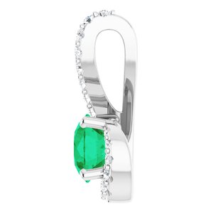 14K White Gold Natural Emerald & 1/6 CTW Diamond Pendant