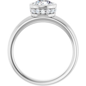14K White Gold 6.5 mm Round Bezel-Set Hidden Halo-Style Engagement Ring. 122043:211:P