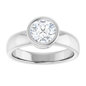 14K White Gold 6.5 mm Round Bezel-Set Hidden Halo-Style Engagement Ring. 122043:211:P