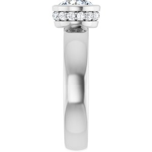 14K White Gold 6.5 mm Round Bezel-Set Hidden Halo-Style Engagement Ring. 122043:211:P