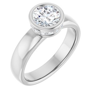 14K White Gold 6.5 mm Round Bezel-Set Hidden Halo-Style Engagement Ring. 122043:211:P