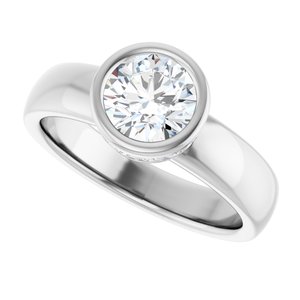 14K White Gold 6.5 mm Round Bezel-Set Hidden Halo-Style Engagement Ring. 122043:211:P