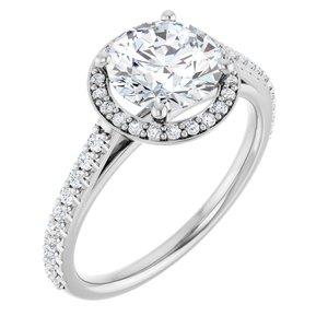 14K White Gold 7.4 mm Halo-Style Accented Engagement Ring. 121987:457:P