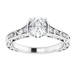 14K White Gold 7x5 mm Oval .06 CTW Diamond Accented Sculptural Engagement Ring. 123321:620:P