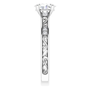 14K White Gold 7x5 mm Oval .06 CTW Diamond Accented Sculptural Engagement Ring. 123321:620:P