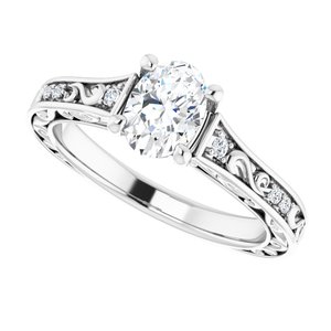 14K White Gold 7x5 mm Oval .06 CTW Diamond Accented Sculptural Engagement Ring. 123321:620:P