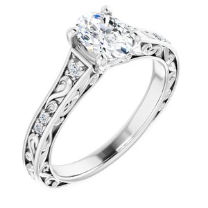 14K White Gold 7x5 mm Oval .06 CTW Diamond Accented Sculptural Engagement Ring. 123321:620:P
