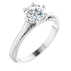 14K White Gold 6.5 mm Round Solitaire Engagement Ring. 124368:100:P