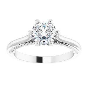 14K White Gold 6.5 mm Round Solitaire Engagement Ring. 124368:100:P