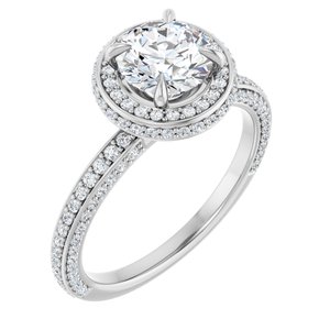 14K White Gold  6.5 mm Round Hidden Halo-Style Accented Engagement Ring. 123271:189:P