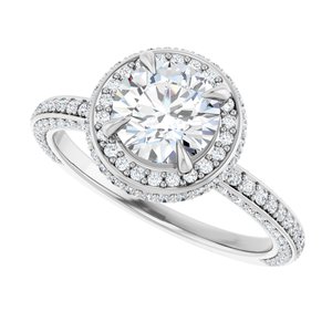 14K White Gold  6.5 mm Round Hidden Halo-Style Accented Engagement Ring. 123271:189:P