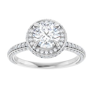 14K White Gold  6.5 mm Round Hidden Halo-Style Accented Engagement Ring. 123271:189:P