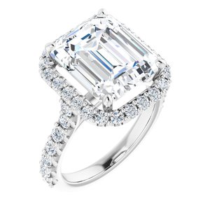 14K White Gold 12x10 mm Emerald 1 CTW Diamond Halo-Style Accented Engagement Ring. 122804:LG1475:P