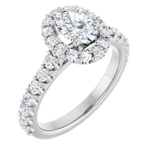 14K White Gold Oval 1 1/2 CTW Diamond Halo-Style Accented Engagement Ring. 122804:LG6085:P