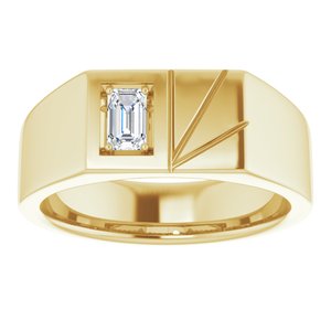 14K Yellow Gold 5x3 mm Emerald Men's Ring. 9848:511:P