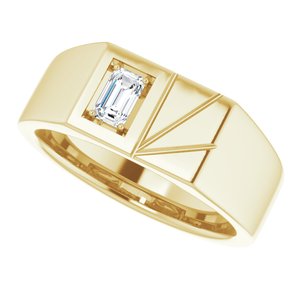 14K Yellow Gold 5x3 mm Emerald Men's Ring. 9848:511:P