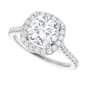 14K White Gold 7 mm Cushion Halo-Style Accented Engagement Ring. 122870:615:P