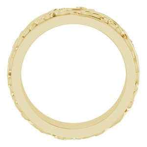 14K Yellow Gold 7 mm Floral Inlay Flat Band. 51777:102:P