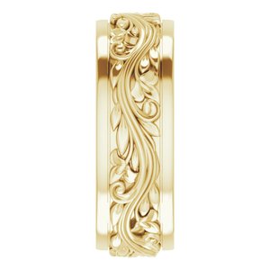 14K Yellow Gold 7 mm Floral Inlay Flat Band. 51777:102:P