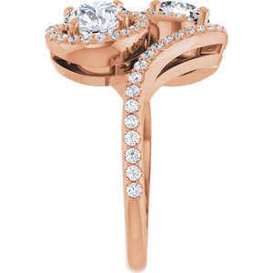 14K Rose Gold 6 mm Round Two-Stone Halo-Style Bypass Accented Engagement Ring. 123107:194:P