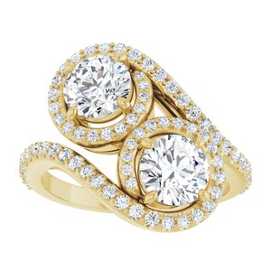 14K Yellow Gold 5.8 mm Round Two-Stone Halo-Style Bypass Accented Engagement Ring. 123107:181:P