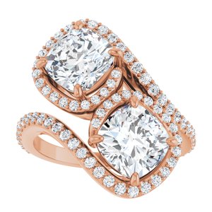 14K Rose Gold 7 mm Cushion Two-Stone Halo-Style Bypass Accented Engagement Ring. 123107:374:P