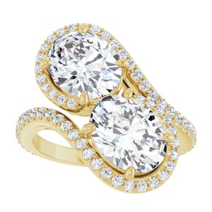 14K Yellow Gold 9x7 mm Oval Two-Stone Halo-Style Bypass Accented Engagement Ring. 123107:316:P