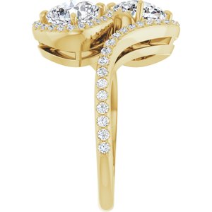 14K Yellow Gold 6 mm Cushion Two-Stone Halo-Style Bypass Accented Engagement Ring. 123107:361:P