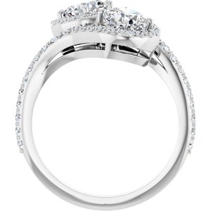 14K White Gold 5 mm Cushion Two-Stone Halo-Style Bypass Accented Engagement Ring. 123107:345:P