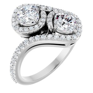 14K White Gold 5 mm Cushion Two-Stone Halo-Style Bypass Accented Engagement Ring. 123107:345:P