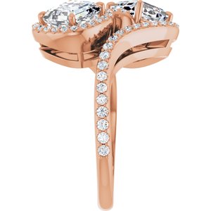 14K Rose Gold 6 mm Asscher Two-Stone Halo-Style Bypass Accented Engagement Ring. 123107:419:P