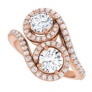 14K Rose Gold 5.2 mm Round Two-Stone Halo-Style Bypass Accented Engagement Ring. 123107:149:P