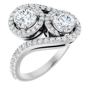 14K White Gold 5.5 mm Round Two-Stone Halo-Style Bypass Accented Engagement Ring. 123107:165:P